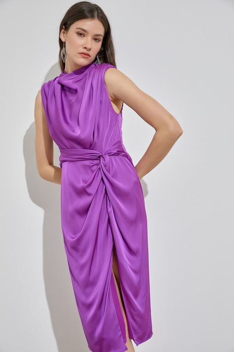 Show off a hint of sophistication in this satin lavender dress for your next dressy soiree! Simple and elegant, this dress will be the night's hit.