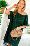 Everything sequin is the look of the season and the Bella does not disappoint. The green off shoulder sequin shift dress is an elegant choice for all occasions big and small. This comfortable boat neck dress drapes the body beautifully, is incredibly comfortable and forgiving. The Bella is one of our favorite new shapes from the Celebration Collection. www.hoytietoytie.com
