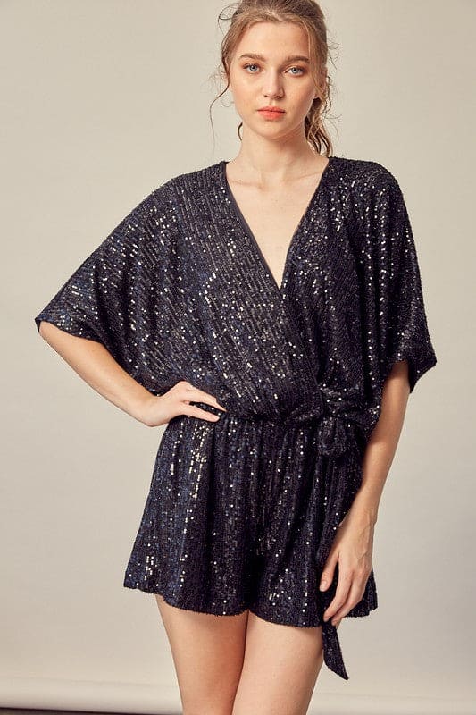 Shana Black Sequin Romper  Hoytie Toytie