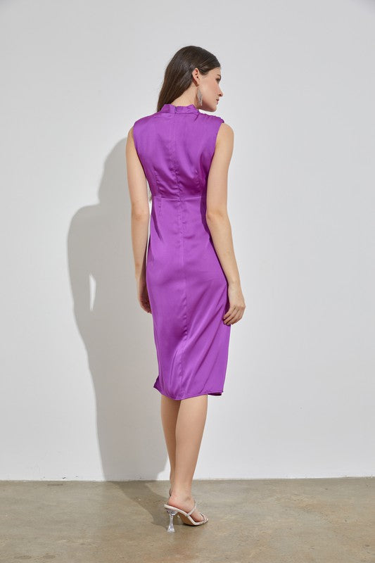 Show off a hint of sophistication in this satin lavender dress for your next dressy soiree! Simple and elegant, this dress will be the night's hit.