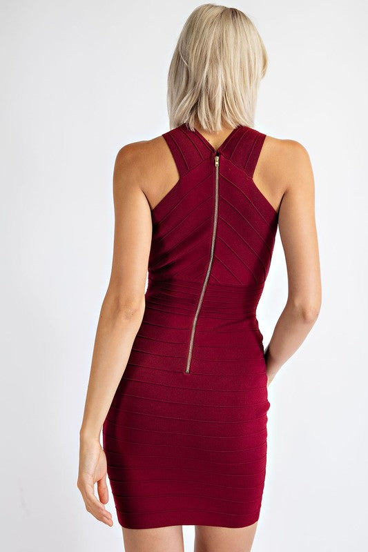 Mandy Bandage Wine Midi Halter