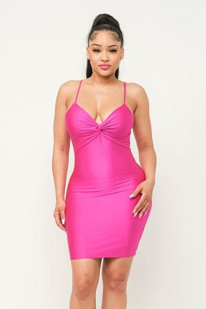 Brittany Satin Feel Fuchsia Dress