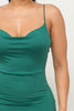 Your new favorite midi look! You will turn heads and look good in this hunter green slinky slip dress! It features a sleeveless cowl  neck, sleek spaghetti straps, a bodycon silhouette, and a short side slit. Slip-on design.