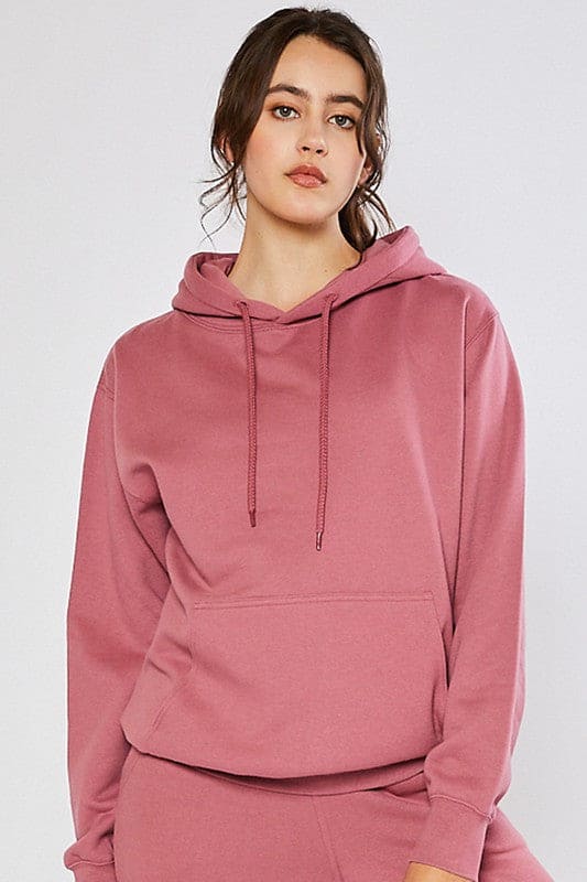 Makayla Oversized Fleece begonia pink relax fit pullover hoodie.  * Cozy Brushed Fleece  * Adjustable Drawstring  * Long Sleeve Banded Cuff & Hem  * Kangaroo pocket  * Match it with PA550 (Jogger) - Pre-Washed for a no-shrink true fit.  MODEL: 5'7