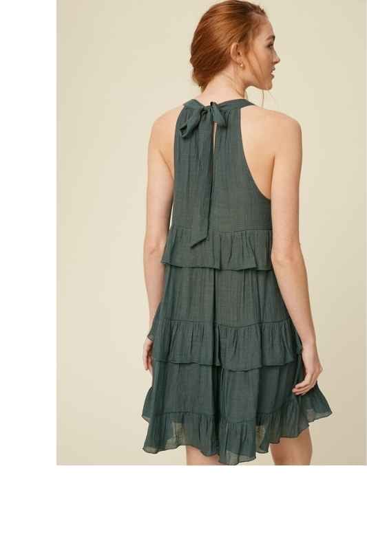 Crafted from breezy textured cotton the Lauren features  a flattering halter neckline , keyhole back with ties and descends into a tiered knee-grazing silhouette. This classic lined dress by Listicle is beautifully made and makes a wonderful impression for years to come. Please note that each piece in the Deerfield Collection has pockets. www.shopthetags.com