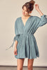 Ideal for a casual affair or an elegant evening, the Leah dress offers an unparalleled blend of vintage styling and high street fashion. Featuring a shirring sleeve, this pleated faded green dress offers a soft feminine fabric  and a flowing shape. Say yes to this dress for a guilt free serving of elegance. www.shopthetags.com