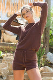 Make heads turn all season in the exclusive Olivia 2 piece lounge set. Featuring a soft  long sleeve boat neck sweater with the matching sweater drawstring waist shorts. Can be worn inside or outside and is ideal as a fashion combination. Embrace your inner peace.